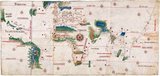 The Cantino planisphere (or Cantino World Map) is the earliest surviving map showing Portuguese geographic discoveries in the east and west. It is named after Alberto Cantino, an agent for the Duke of Ferrara, who successfully smuggled it from Portugal to Italy in 1502.<br/><br/>

The map is particularly notable for portraying a fragmentary record of the Brazilian coast, discovered in 1500 by the Portuguese explorer Pedro Álvares Cabral, and for depicting the African coast of the Atlantic and Indian Oceans with a remarkable accuracy and detail.<br/><br/>

It was valuable at the beginning of the sixteenth century because it showed detailed and up-to-date strategic information in a time when geographic knowledge of the world was growing at a fast pace. It is important in our days because it contains unique historical information about the maritime exploration and the evolution of nautical cartography in a particularly interesting period.<br/><br/>

The Cantino planisphere is the earliest extant nautical chart where places (in Africa and parts of Brazil and India) are depicted according to their astronomically observed latitudes.