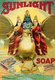 India: Advertising poster for Sunlight Soap featuring Vishnu and companions. 1934